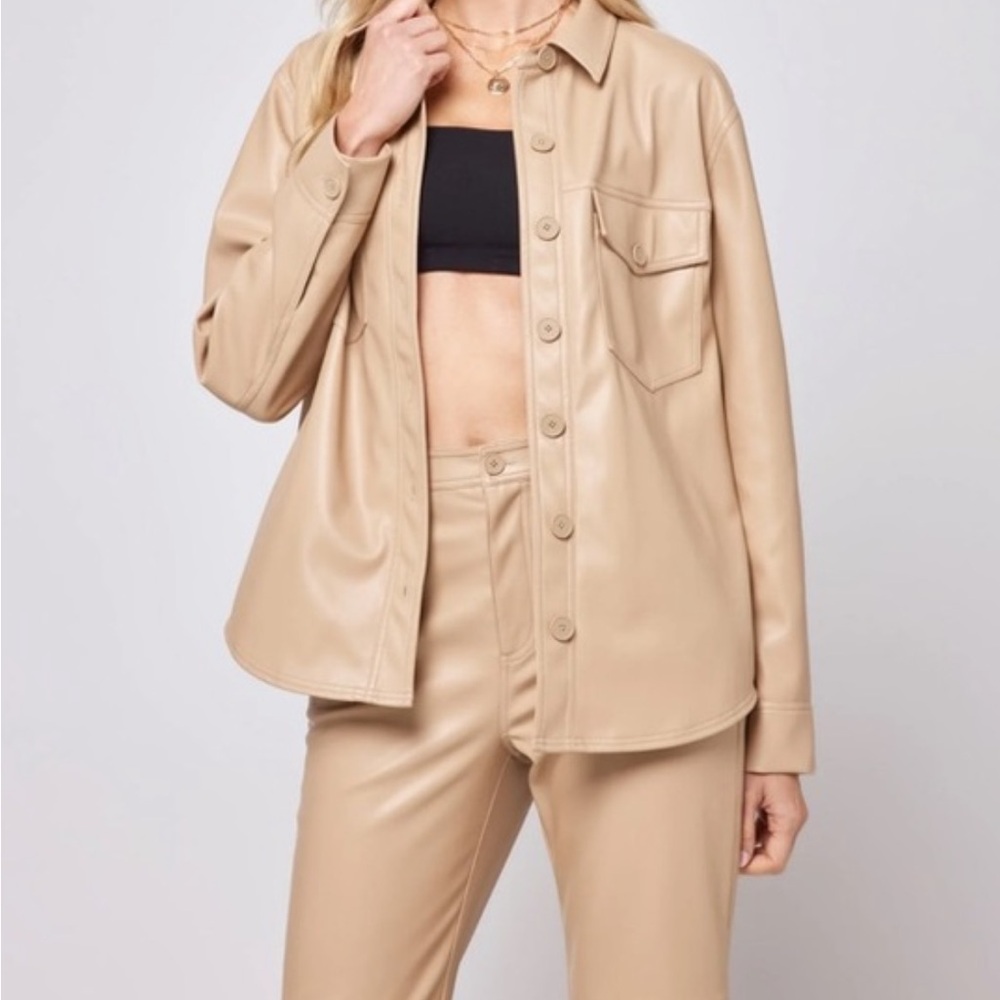L*Space NWT  SzM Echo Women's Tan Vegan Leather Jacket/Shacket